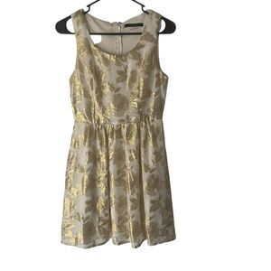 Huesday Size Small Gold Foil Metallic Silk Floral Special Occasion Mini Dress